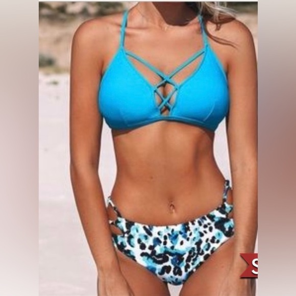 💙🖤NWT- CUPSHE GORGEOUS BLUE AND BLACK LEOPARD BIKINI SZ XL💙🖤 - Picture 1 of 7